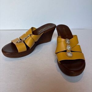 Contessa Women's Yellow Wedge Sandals with Rhinestone Accents Slip On Size 10M